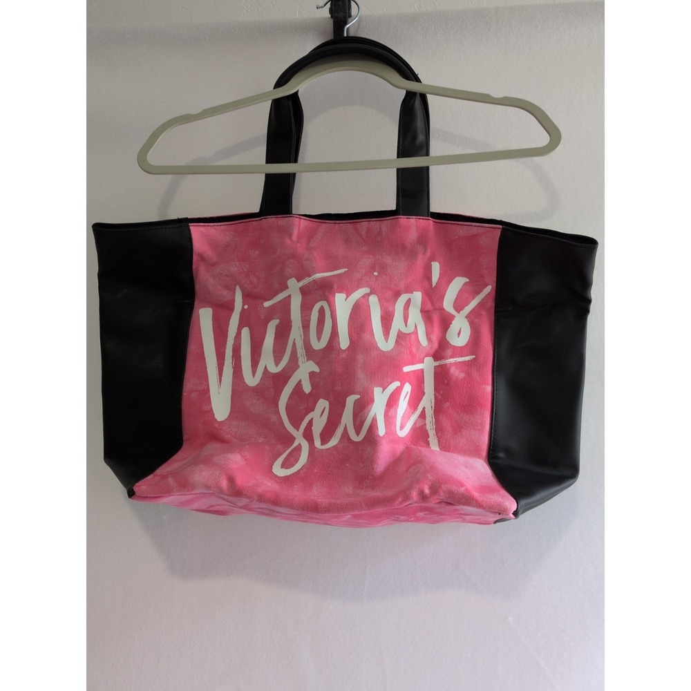 Victoria's Secret Pink Black Tie Dye Faux Leather XL Weekender‎ Tote Bag Beach